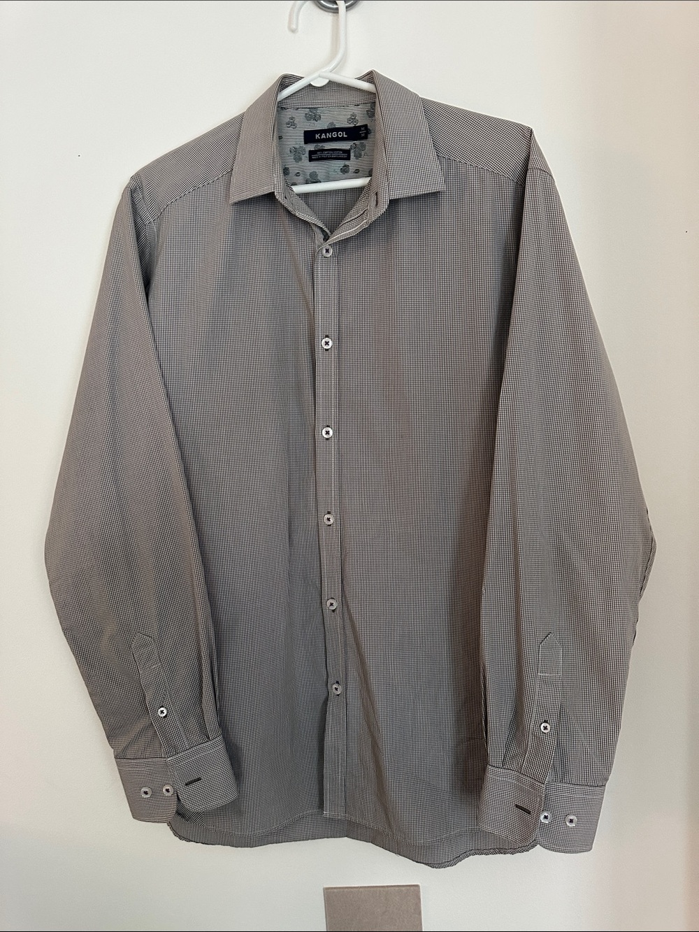 Kangol Men's Dress Shirt Checkered Long Sleeve 100% Cotton